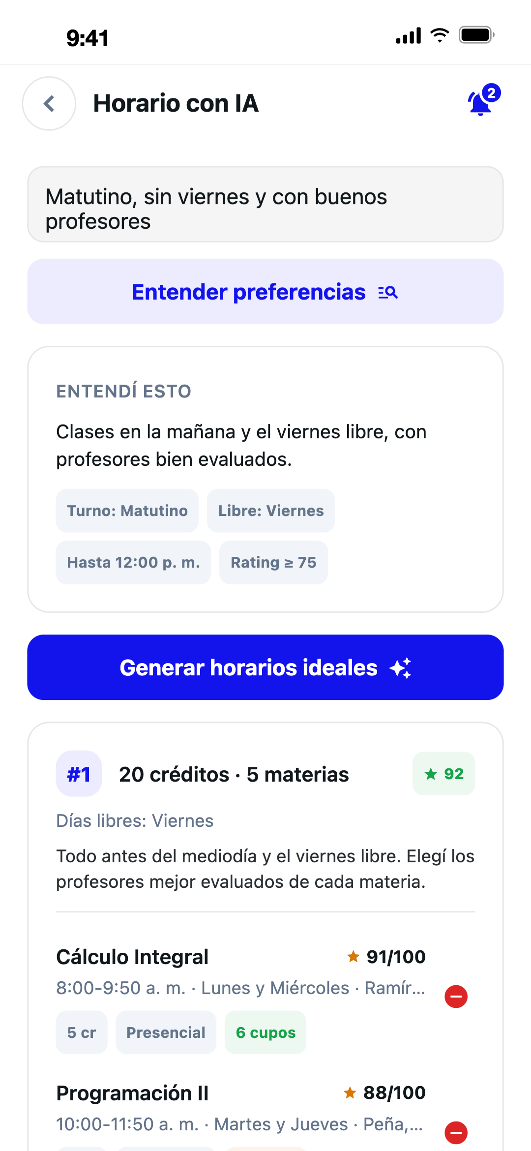 Horario armado con IA en Chroni