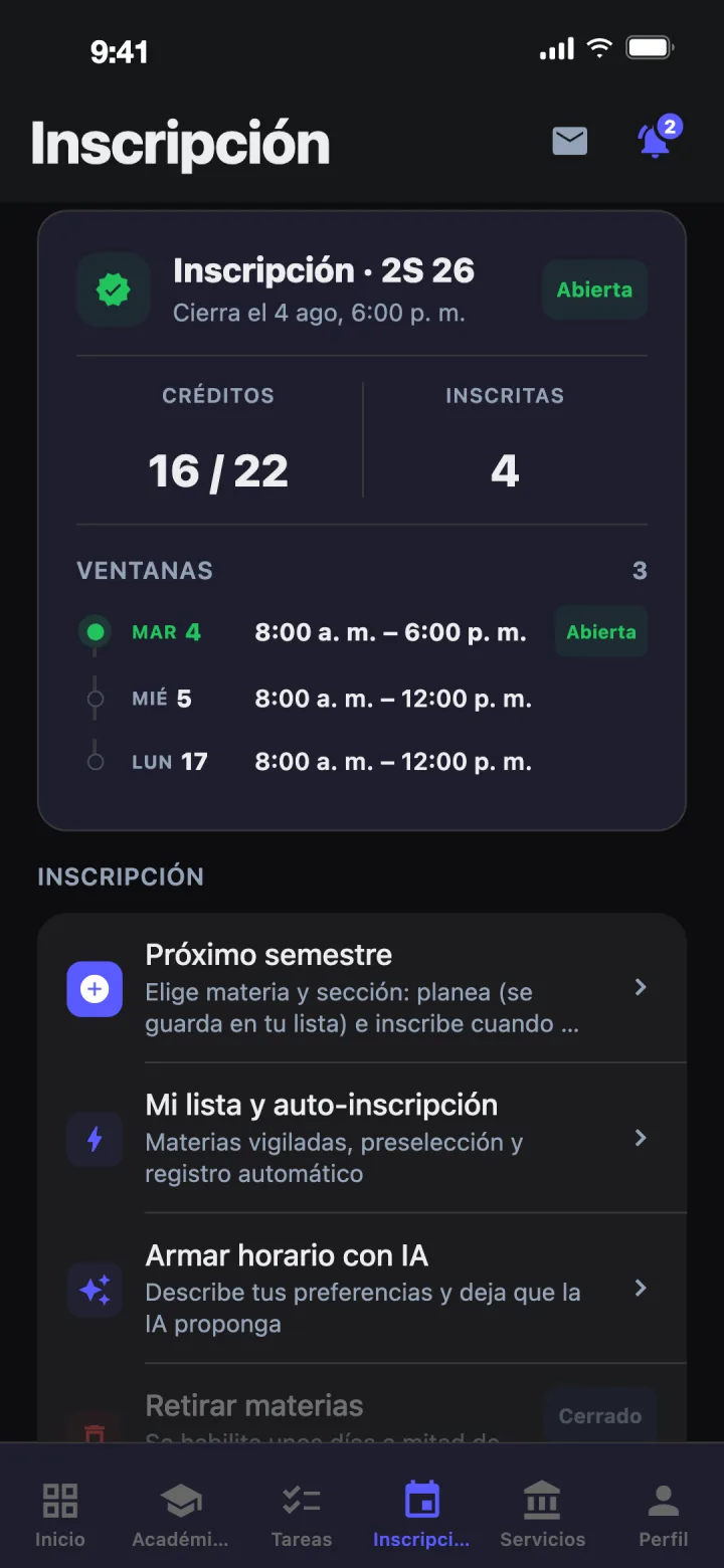 Pestaña de inscripción con la ventana abierta en Chroni